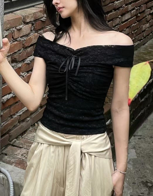 【早鳥！✩₊˚.⋆☾⋆⁺₊✧韓妹人人一件 超美做工蕾絲𝐁𝐋𝐎𝐔𝐒𝐄🧡】𝗧𝘄𝗼 𝗪𝗮𝘆 𝗕𝗮𝗻𝗴 𝗕𝗹𝗼𝘂𝘀𝗲 𝗧𝗼𝗽