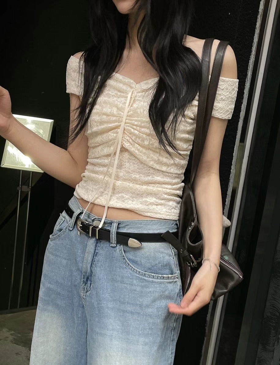 【早鳥！✩₊˚.⋆☾⋆⁺₊✧韓妹人人一件 超美做工蕾絲𝐁𝐋𝐎𝐔𝐒𝐄🧡】𝗧𝘄𝗼 𝗪𝗮𝘆 𝗕𝗮𝗻𝗴 𝗕𝗹𝗼𝘂𝘀𝗲 𝗧𝗼𝗽