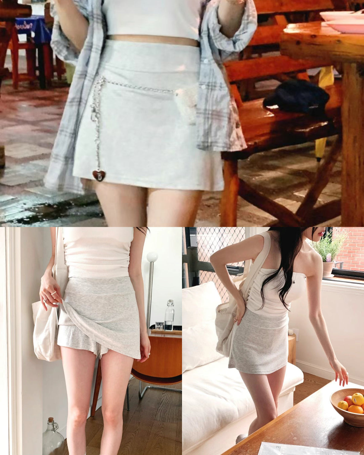 【高腰～超美傘型～𝗢𝗮𝘁𝗺𝗶𝗹𝗸色推🥛🌾日常裙褲 ദ്ദി ˉ͈̀꒳ˉ͈́ )✧早鳥】𝗣𝗹𝗮𝗶𝗻 𝗜𝗰𝘆 𝗦𝗸𝗶𝗿𝘁 (連褲子)