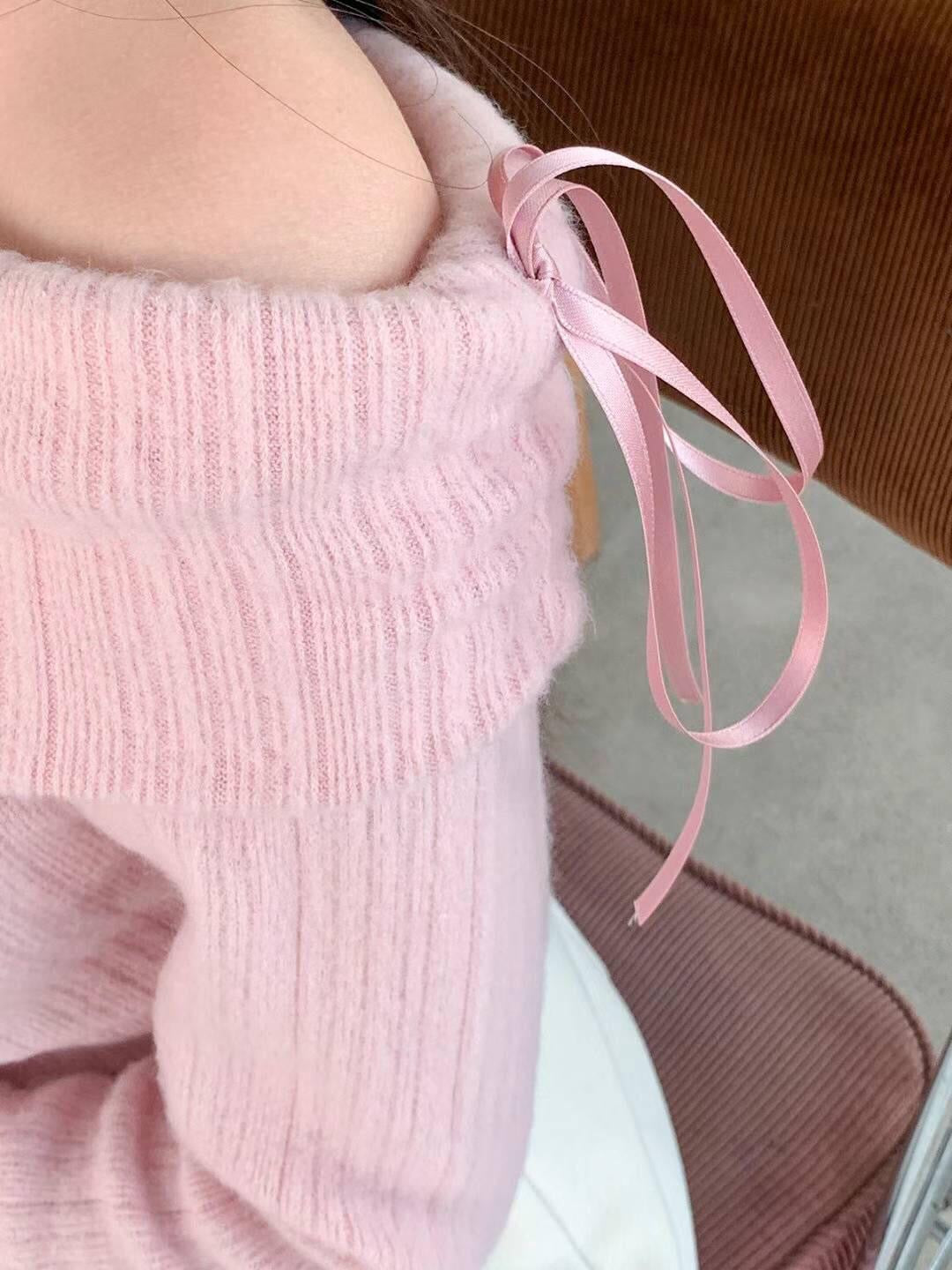 【 仙氣滿滿～蝴蝶結一字膊露肩🎀🎀】軟糯綁帶上衣