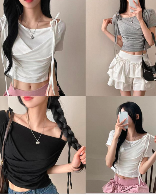 【 𝗦𝗹𝗶𝗺 𝗖𝘂𝘁 -`♡´-𝗣𝗜𝗖𝗞 早鳥 ！ 交叉綁帶𝗗𝗲𝘁𝗮𝗶𝗹】𝗦𝗵𝗶𝗿𝗿𝗶𝗻𝗴 𝗦𝗹𝗶𝗺 𝗖𝘂𝘁 𝗖𝗿𝗼𝗽