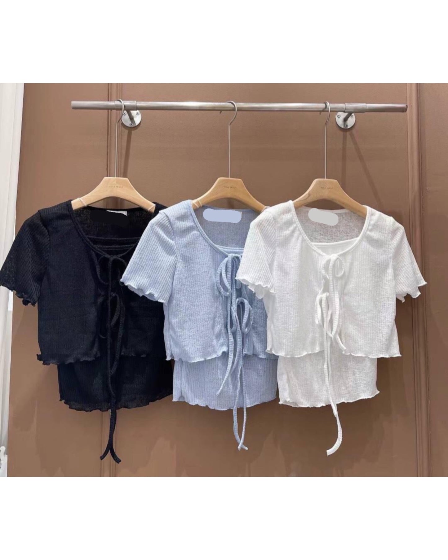 【𝗚𝗶𝗿𝗹𝘆甜美𝗙𝗲𝗲𝗹+軟綿綿質感🧇.ᐟ.ᐟ 】𝗪𝗮𝗳𝗳𝗹𝗲 𝗧𝗼𝗽 𝗦𝗲𝘁