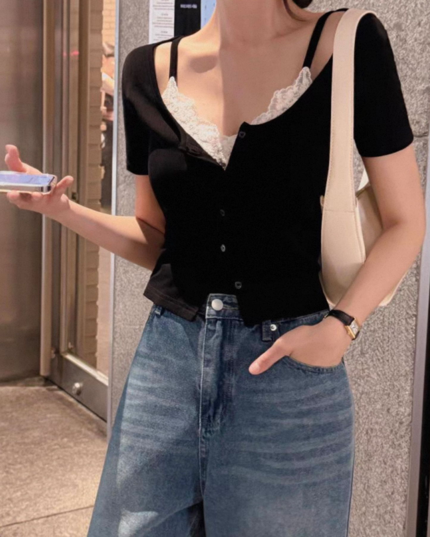 【🌹𓂃𓈒𓏸 假兩件裝～蕾絲背心 超強不透🤎】𝗗𝗮𝗻𝗰𝗲 𝗧𝗶𝗹 𝗖𝗮𝗿𝗱𝗶𝗴𝗮𝗻 𝗦𝗲𝘁 (𝗦𝗵𝗼𝗿𝘁 𝗩𝗲𝗿.）