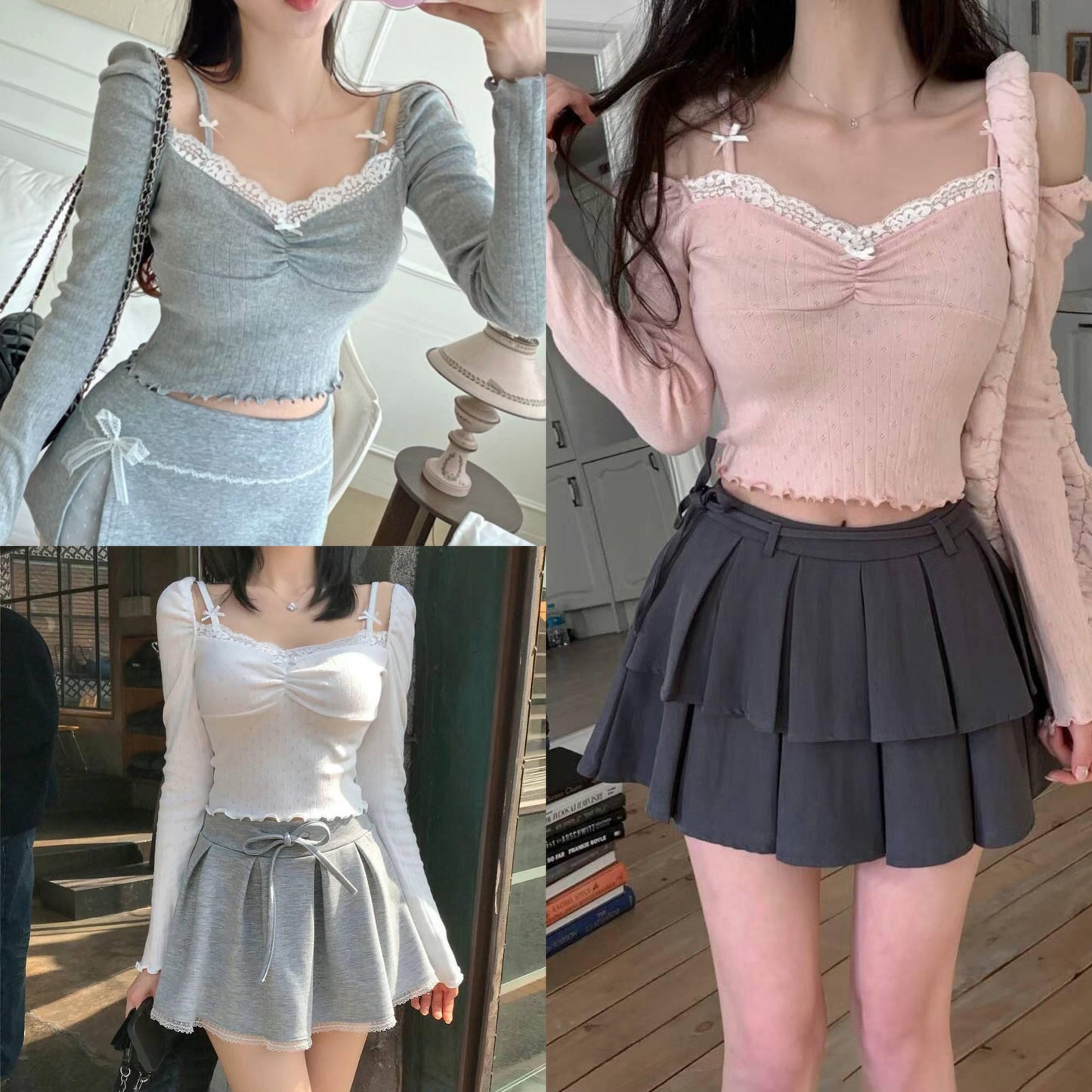 【早鳥～價～泡泡袖ෆෆ可愛雙蝴蝶+蕾絲邊 🫧🌷ෆ】𝗖𝘂𝘁𝗶𝗲 𝗟𝗮𝗰𝗲 𝗚𝗶𝗿𝗹 𝗧𝗼𝗽