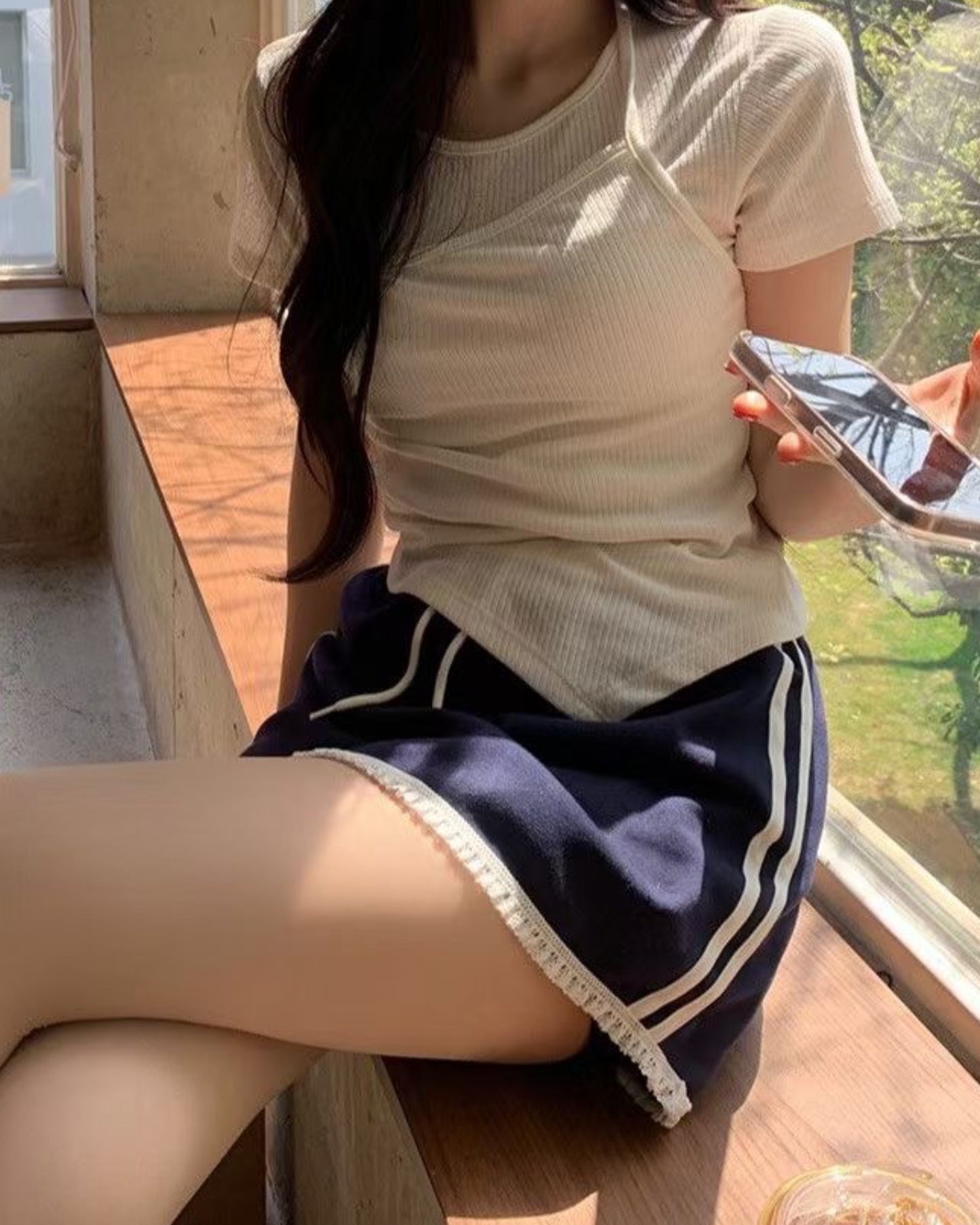 【 ‧₊˚ ₊˚🎧⊹♡運動風─୨ৎ──特別蕾絲邊 超推藏藍色🌐】 𝗦𝗽𝗼𝗿𝘁 𝗚𝗶𝗿𝗹𝘀 𝗦𝗸𝗶𝗿𝘁