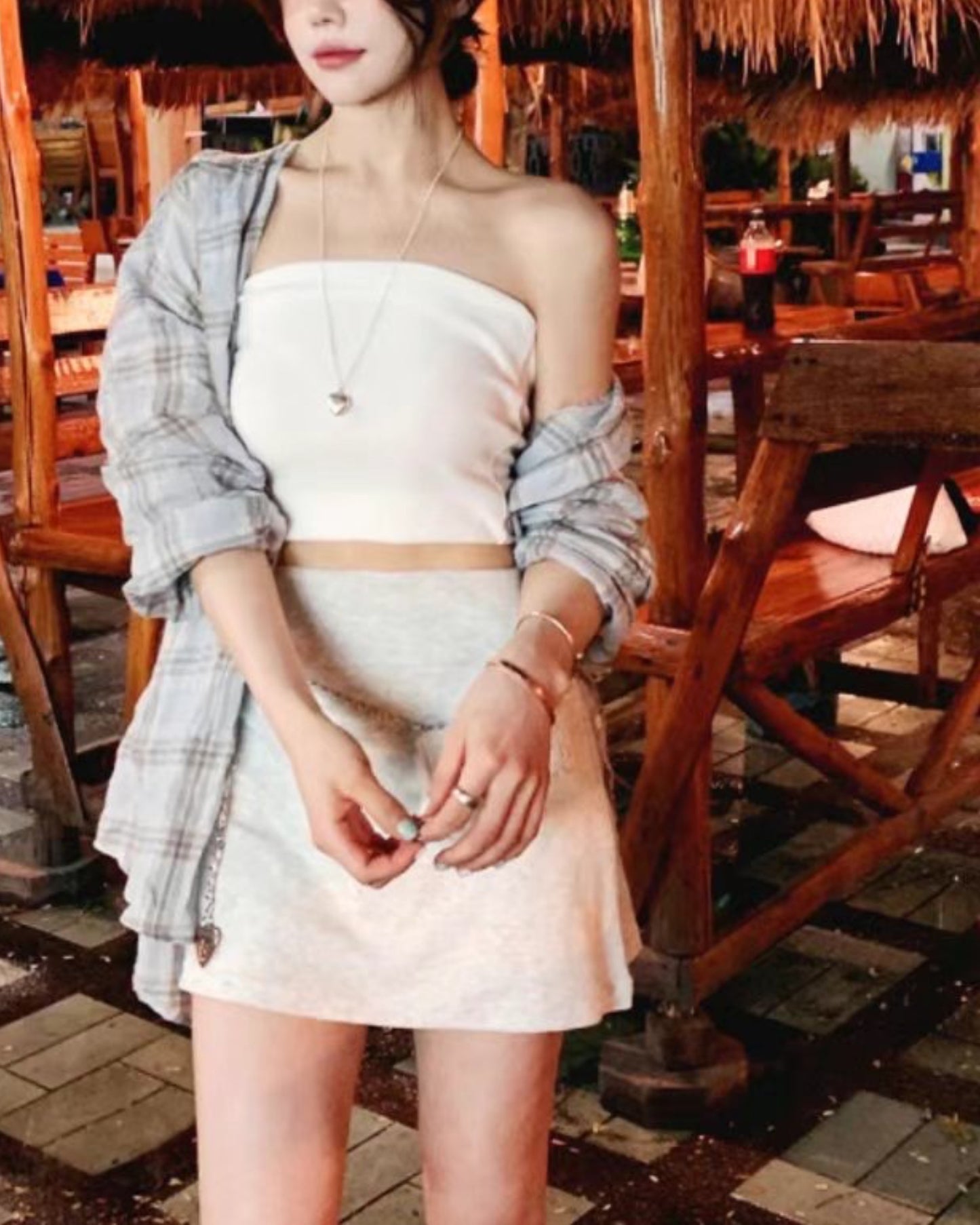 【高腰～超美傘型～𝗢𝗮𝘁𝗺𝗶𝗹𝗸色推🥛🌾日常裙褲 ദ്ദി ˉ͈̀꒳ˉ͈́ )✧早鳥】𝗣𝗹𝗮𝗶𝗻 𝗜𝗰𝘆 𝗦𝗸𝗶𝗿𝘁 (連褲子)