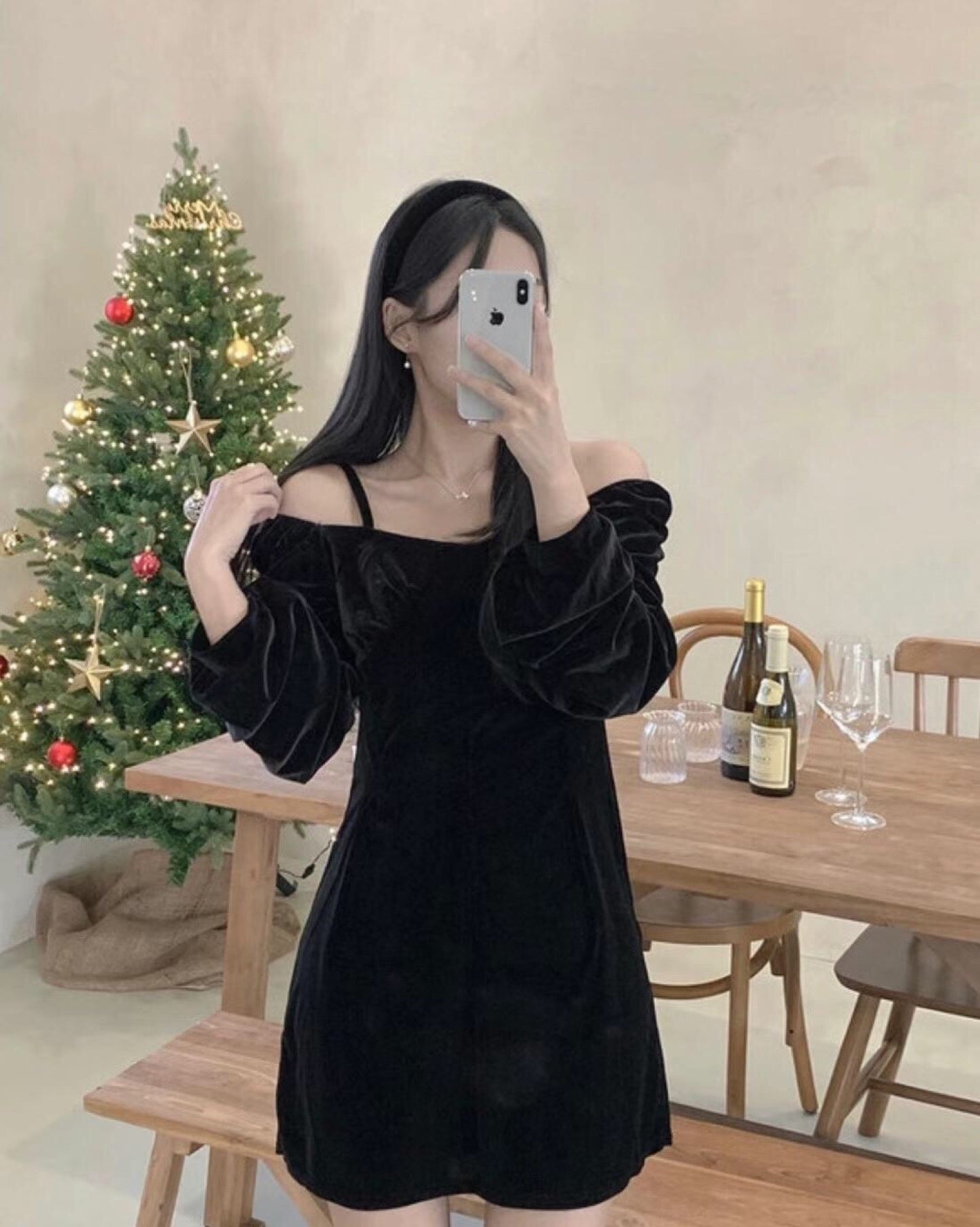 【早鳥價 | 𝗣𝗮𝗿𝘁𝘆 推介.ᐟ.ᐟ】小露肩絲絨連身裙