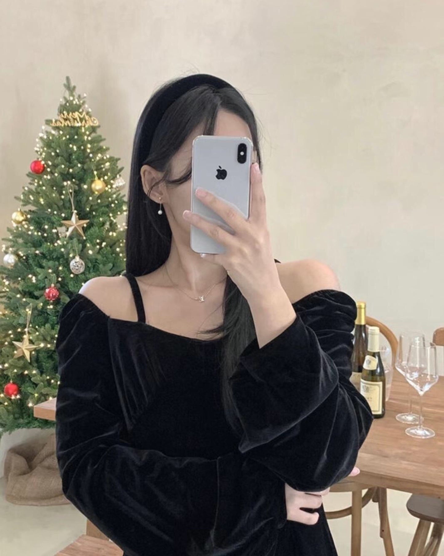 【早鳥價 | 𝗣𝗮𝗿𝘁𝘆 推介.ᐟ.ᐟ】小露肩絲絨連身裙