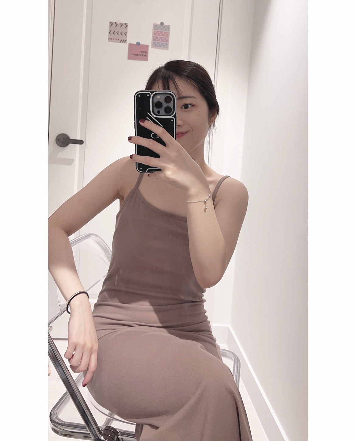 吊帶修線條連身裙♥