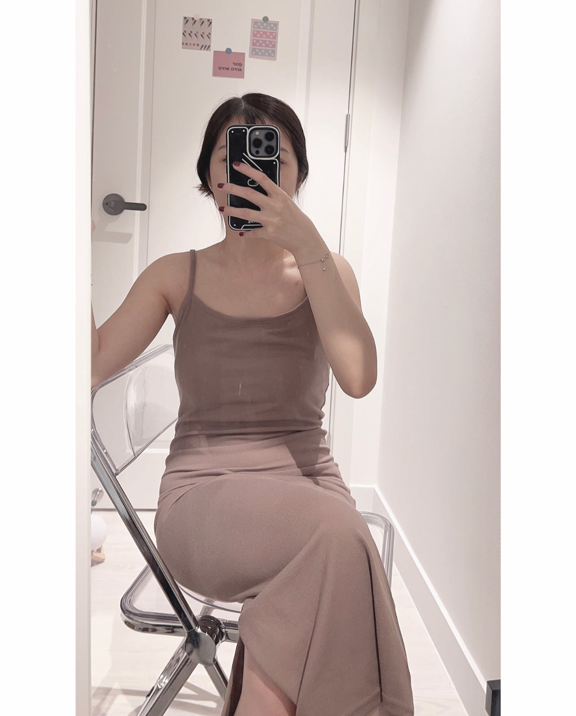 吊帶修線條連身裙♥