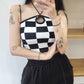 【早鳥價 | 掛頸綁帶.ᐟ.ᐟ】棋盤格吊帶背心 (連𝗣𝗮𝗱)
