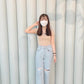 破洞高腰牛仔闊腳褲♥