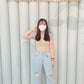 破洞高腰牛仔闊腳褲♥