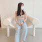 破洞高腰牛仔闊腳褲♥