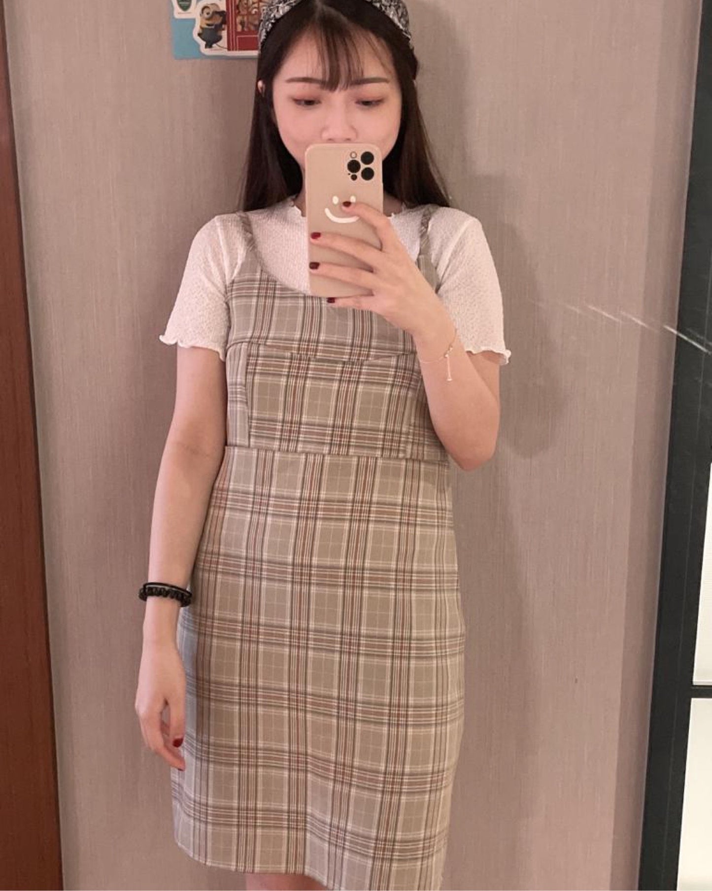 迷你格仔吊帶裙♥