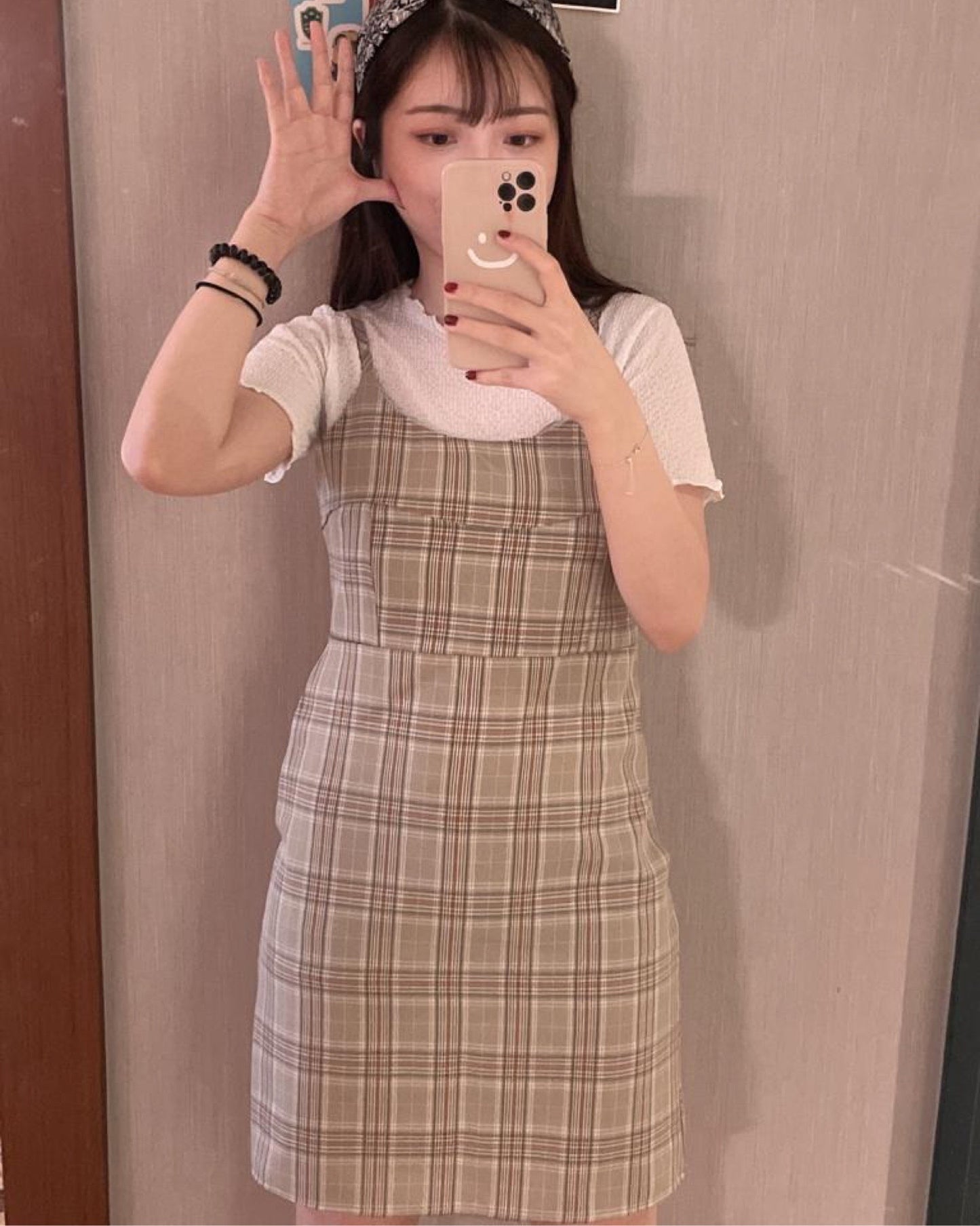 迷你格仔吊帶裙♥