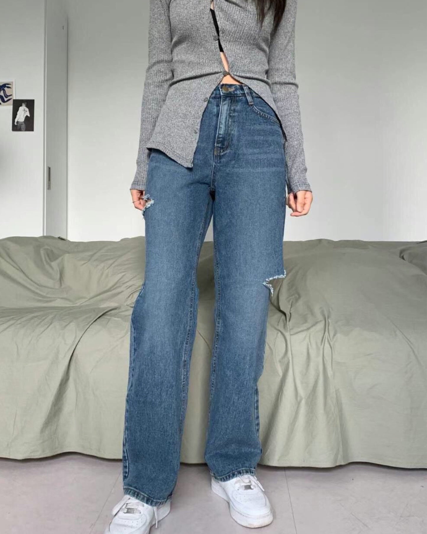 【必入推介.ᐟ.ᐟ】破洞牛仔高腰闊褲