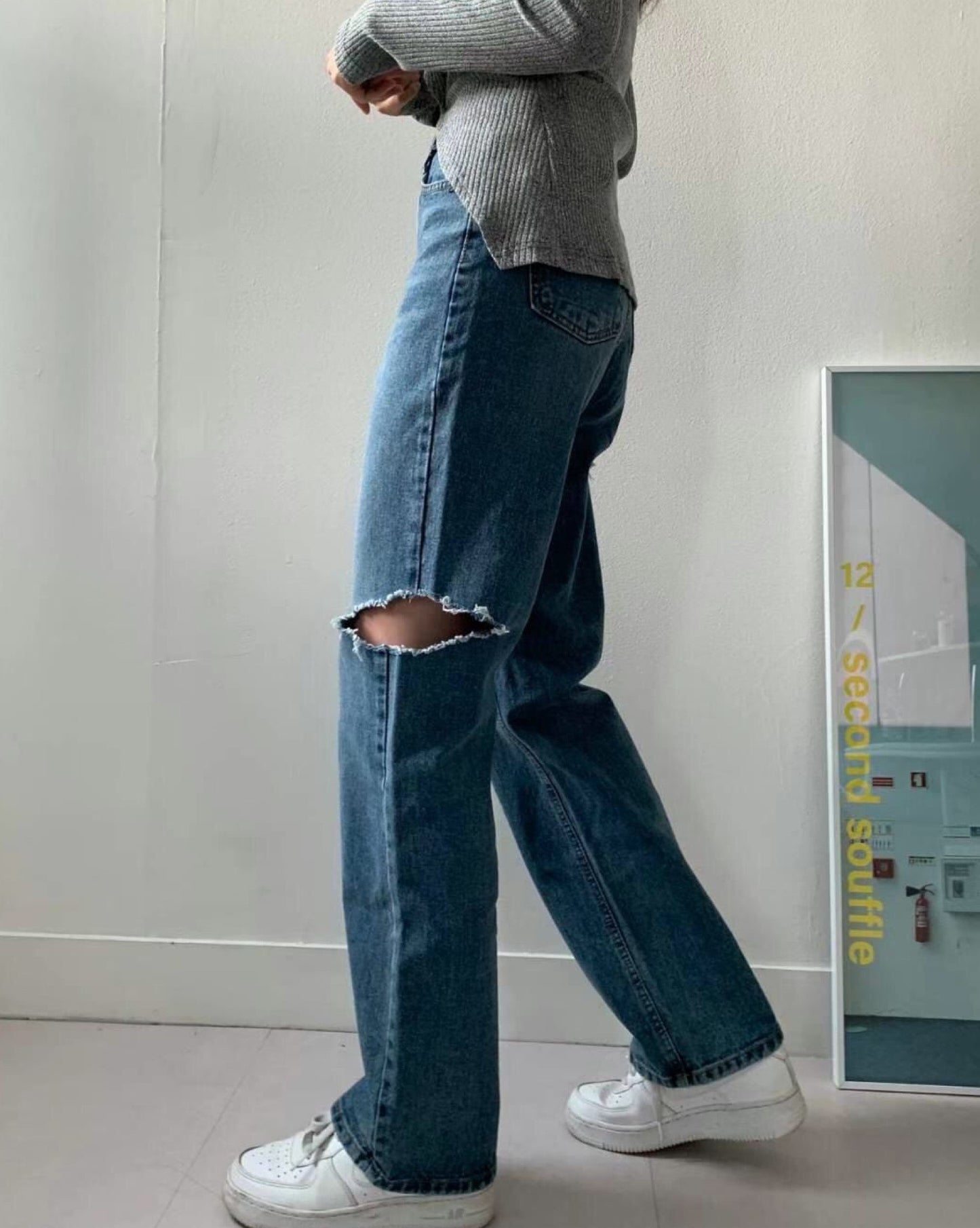 【必入推介.ᐟ.ᐟ】破洞牛仔高腰闊褲