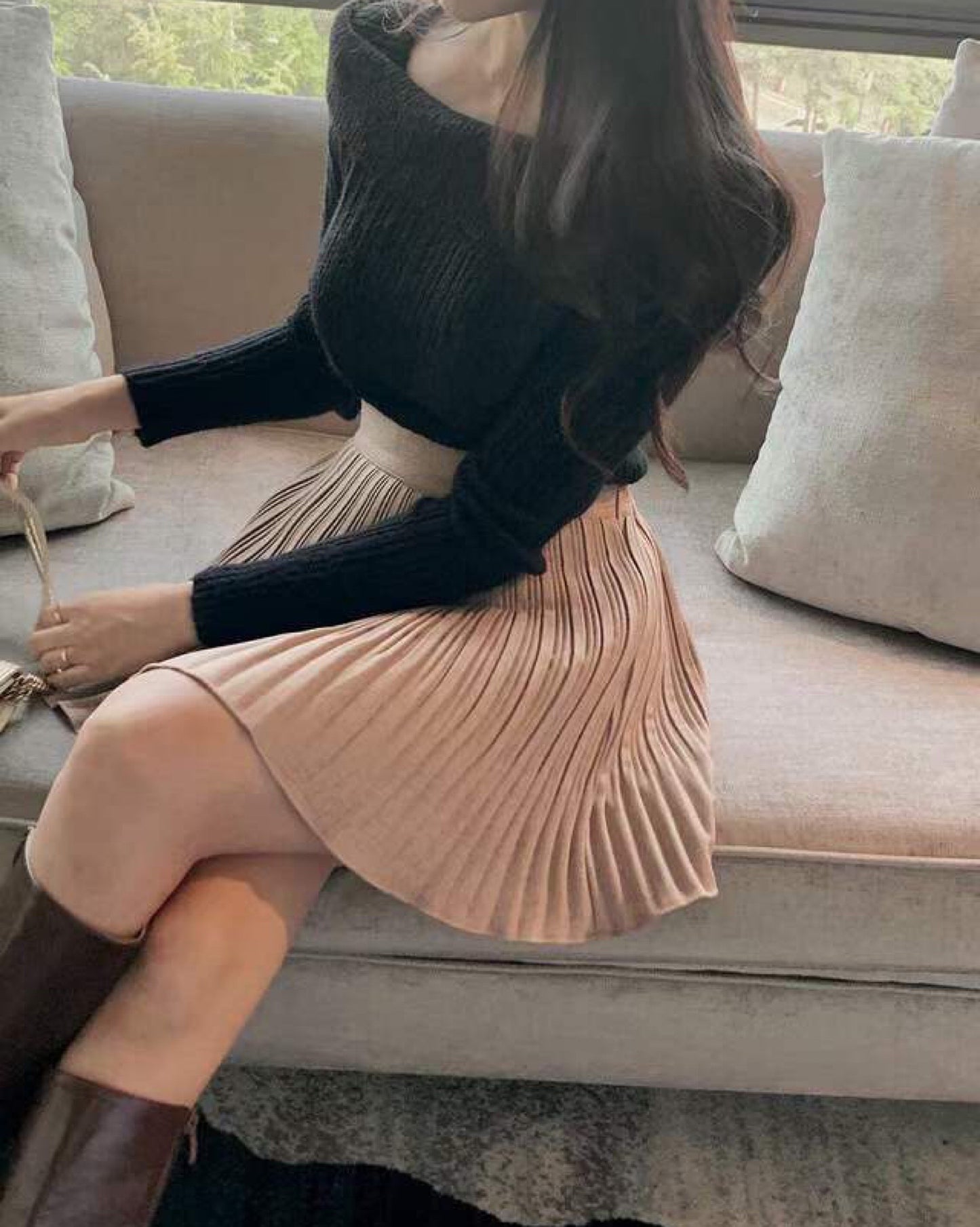 【韓國大熱.ᐟ.ᐟ】高腰百褶裙褲