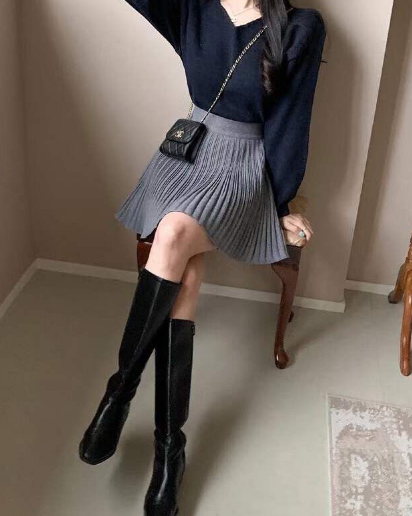 【韓國大熱.ᐟ.ᐟ】高腰百褶裙褲